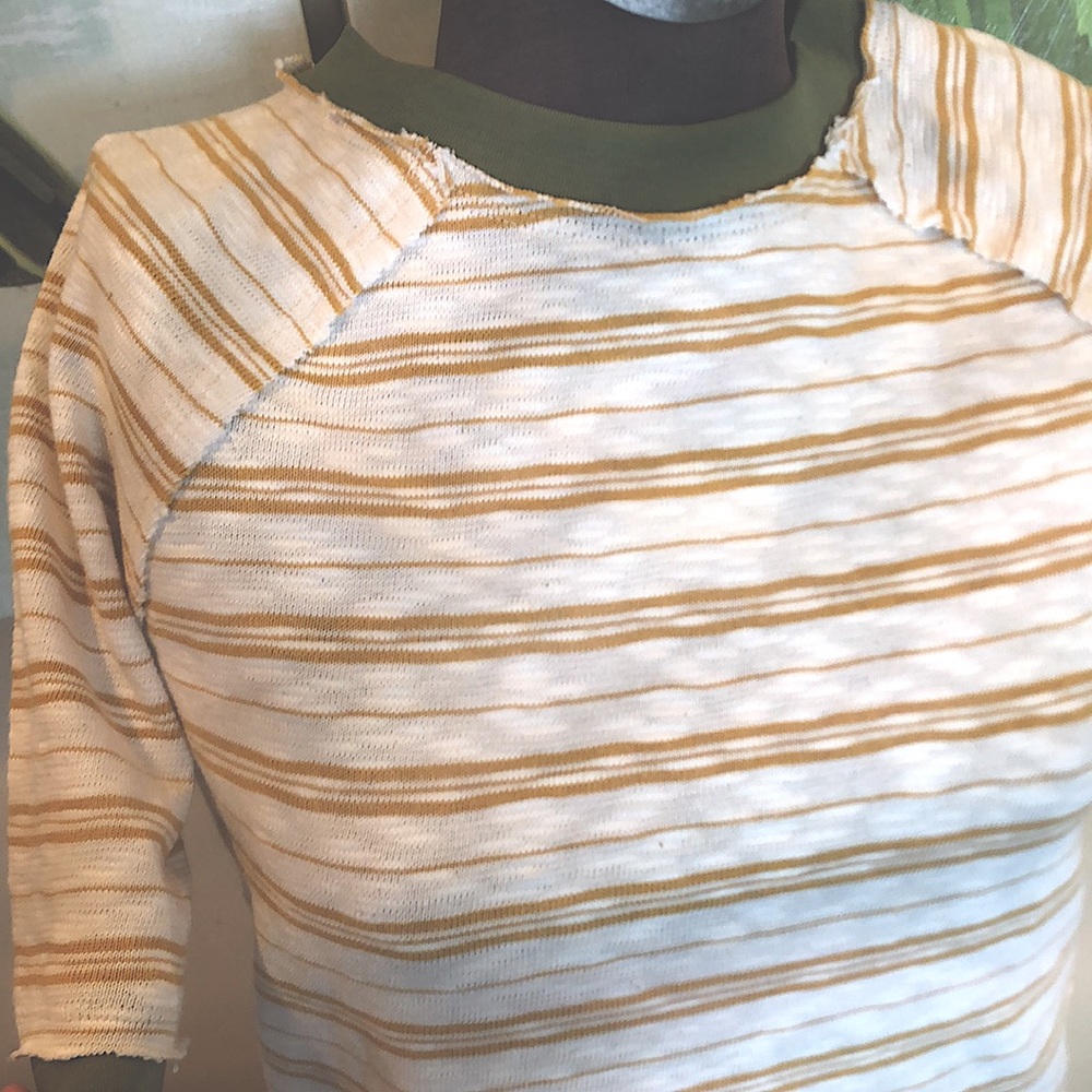 Free People We the free striped cream golden yellow& green cotton Tee Sz xs - Picture 4 of 6